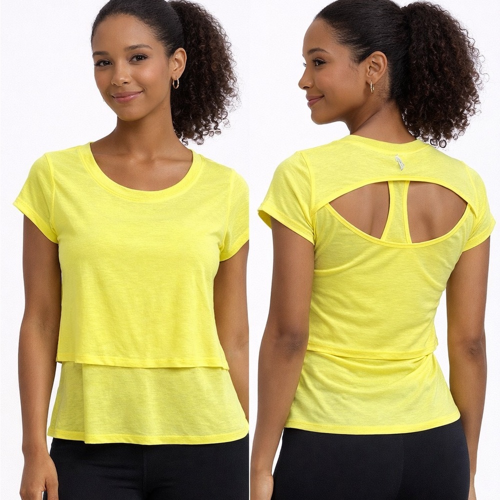 (A8) NEW Free People Movement Neon Yellow Layered Shortsleeve tee, Size XS, NWOT
